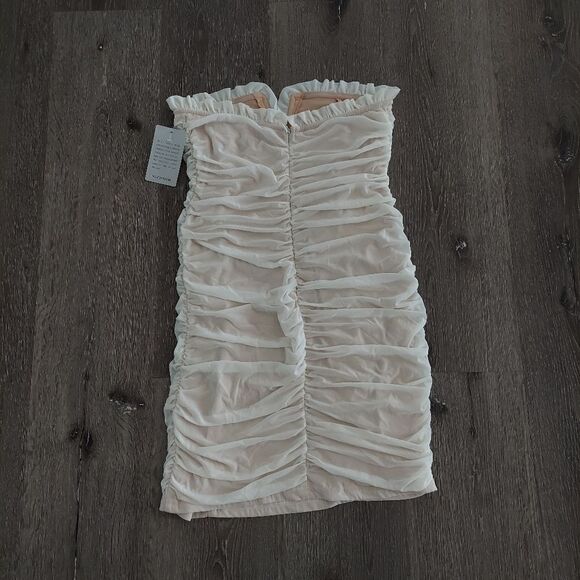 Lulu's Do the Most White Ruched Mesh Strapless Bodycon Mini Dress Small - Picture 4 of 11